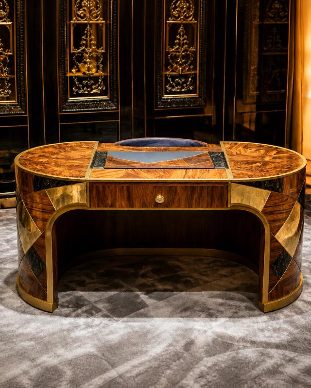 Luxury Wooden Console Table with Gold Accents – Premium Walnut Finish